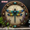 Vintage Dragonfly Metal Sign Round Aluminum Wall Art Rustic Farmhouse Garage Cafe Wildlife Decor