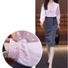 Women's Solid Color Pullover V-Neck Rivet Button Sequined Lantern Long Sleeve Patchwork Chiffon T-shirt Chinese Style Tops