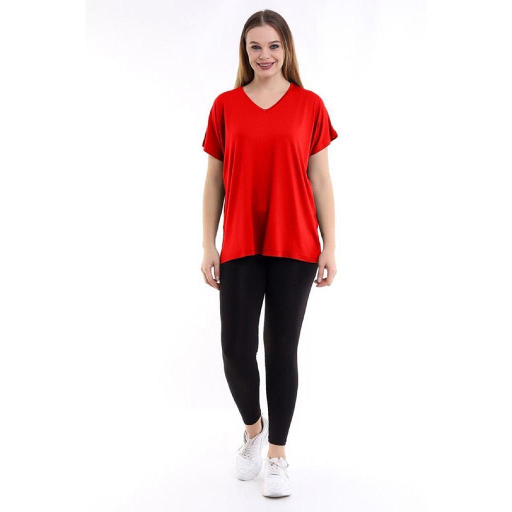 Damen Schwarzes Übergröße Basic T-Shirt mit V-Ausschnitt