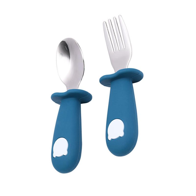 Toddler Stainless Steel Forks and Spoons Set Food Grade Cute Simple Silicone Toddler Safe Utensils