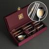24K Gold Plated Korean Longevity Turtle Sujeo Set - STS304 Stainless Steel 1-Person Cutlery with Gift Bag