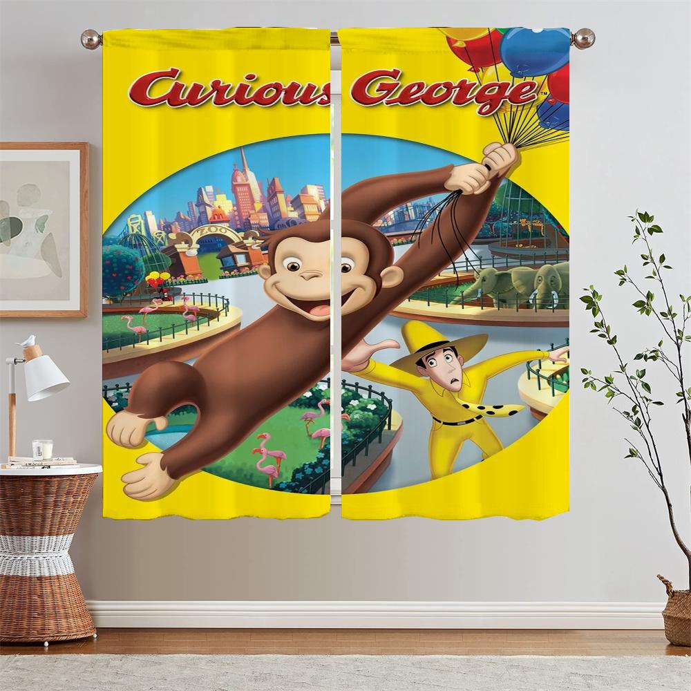 Curious George Kitchen Curtain Tiebacks Curtains for Living Room Decoration Tulle In Kitchen Curtains 2 Pieces Window Blackout