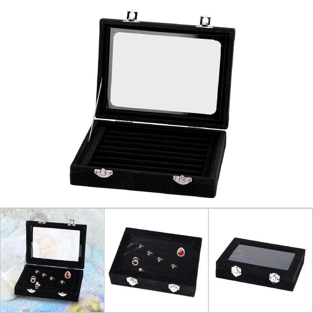 Composite Board Lint Jewelry Rings Storage Box Display Case Holder Organizer Black