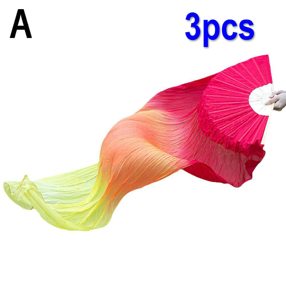 150cm Women Belly Dancing Fan Gradient Color Dancer Practice Long Imitation Silk Fans Dance Props 1PC