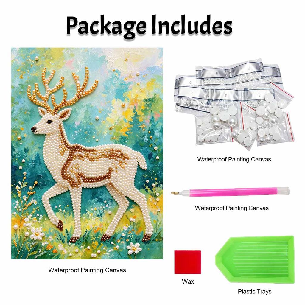 DIY Pearl Art Deer Painting Kit 5D Crystal Rhinestone Embroidery for Bedroom Living Room Wall Decoration Handmade Craft