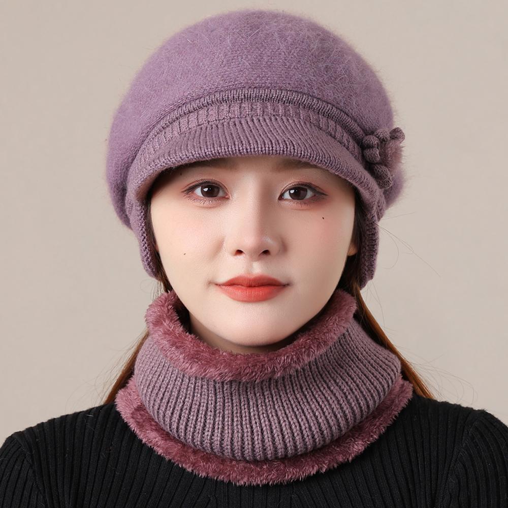 New Woman Winter Hat Ear Protection Warm Suit Plush Fur Lined Warm Hat For Female Casual Rabbit Fur Blend Knitted Cap
