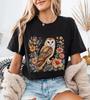 Barn Owl Floral Design T-Shirt, Owl Graphic Tee with Colorful Watercolor Wildflowers, Bird Tee, Owl In a Blooming Garden, Nature Lover Gift