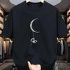 S Summer 100% Cotton Fashionable Casual Loose Moon Astronaut Pattern Printed Sports Round Neck Short Sleeve T-shirt Top