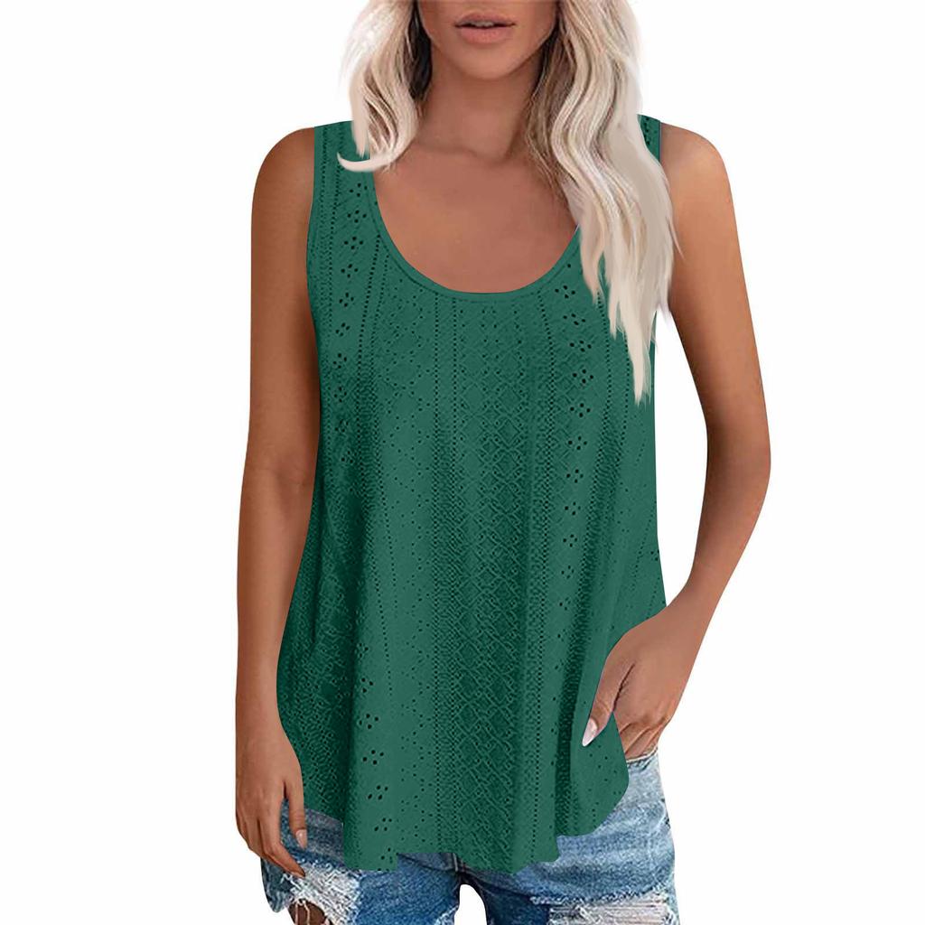 Sleeveless Eyelet Lace Tank Top for Women Casual Summer Scoop Neck Loose Fit Blouse Hollow Out Lightweight Shirt