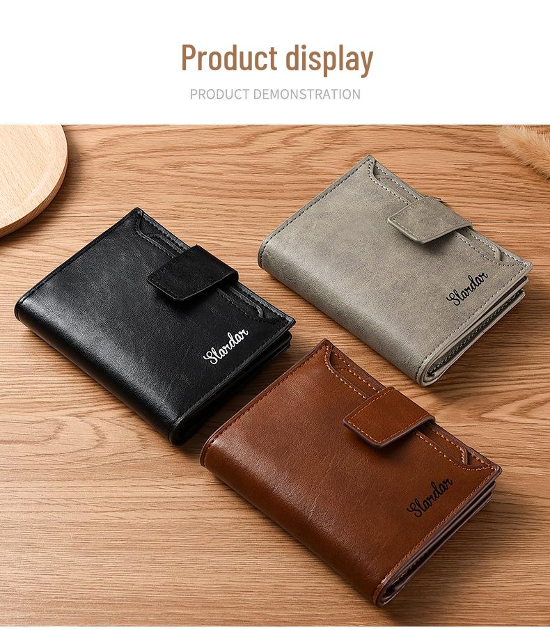 Men's Youth Trifold Leather Wallet with Multi-Card Slots - Stylish Korean Vertical Design