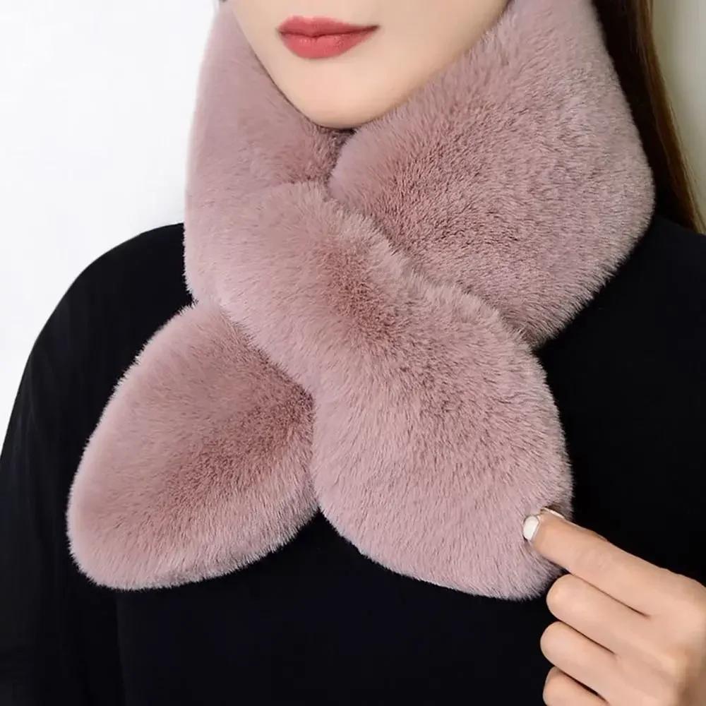 Korean Winter Faux Rabbit Fur Scarf Women Girls Scarf Soft Plush Scarves Solid Color Neck Collar Warmer Stuff Christma Gifts