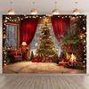 Christmas Tree and Fireplace Scene Background, Suitable for Holiday Photos and Decorations, Universal Polyester Banners