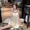 Summer New Ice Silk Sexy Nightgown Women's Thin Comfortable Suspender Nightgown Loungewear Two-piece Set with Chest Pad
