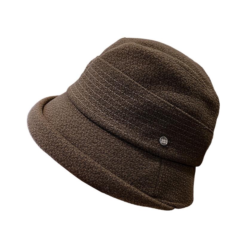 Hepburn Style Autumn and Winter Korean Version of Crimping Contrasting Color Fisherman Hat Children Elegant Foreign Style Good-looking Wool Woolen T