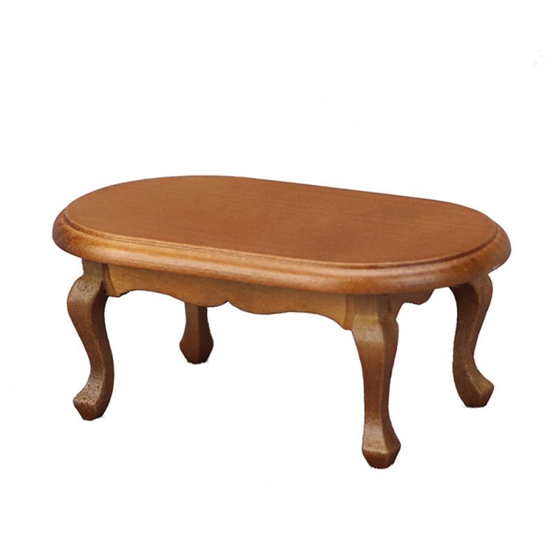 Wooden Oval Simulation Mini Tea Table Toy European Retro Style 1:12 Doll House Furniture Model