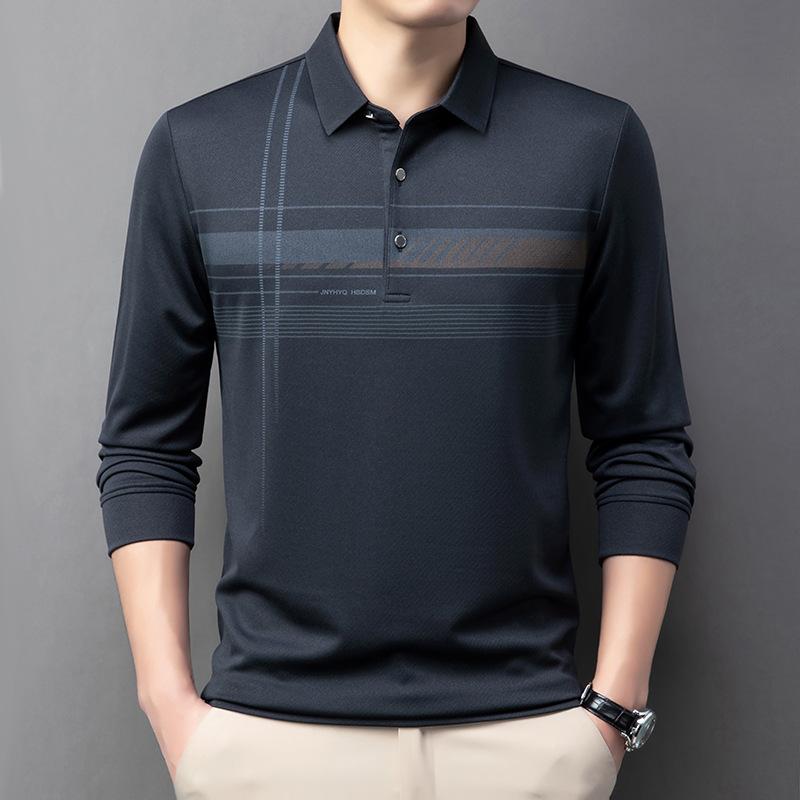 

Мужская футболка-поло с длинным рукавом и лацканами премиум-класса в стиле business casual, полосатая, с принтом, эластичная 4XL темно-серого