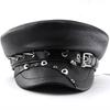 Women's punk Y2k Trendy Beret Black Pu Cool Punk Skull Spike Cap Leather Flat Top Captain Military Caps Women's Accessories