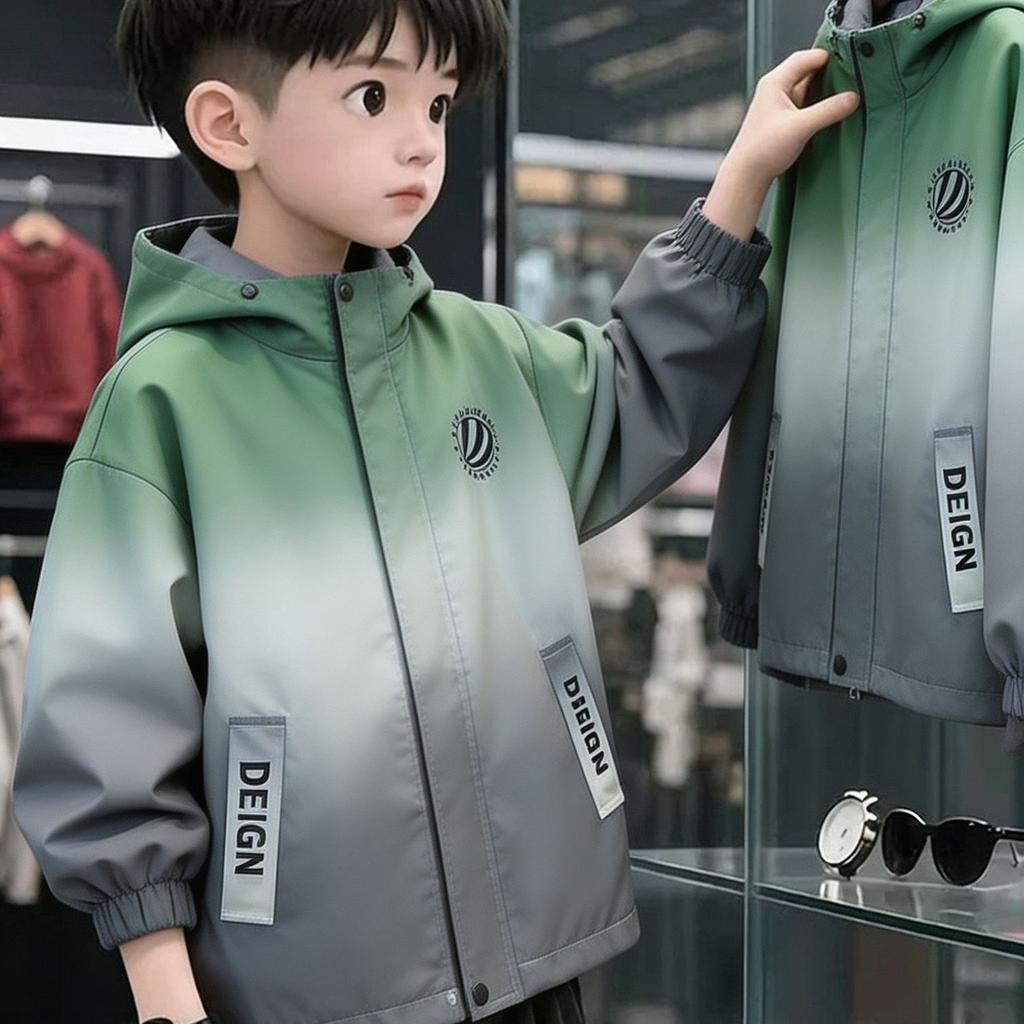 Children's Fashion Gradient Trench Coat: Spring/Fall Casual Jacket for Boys