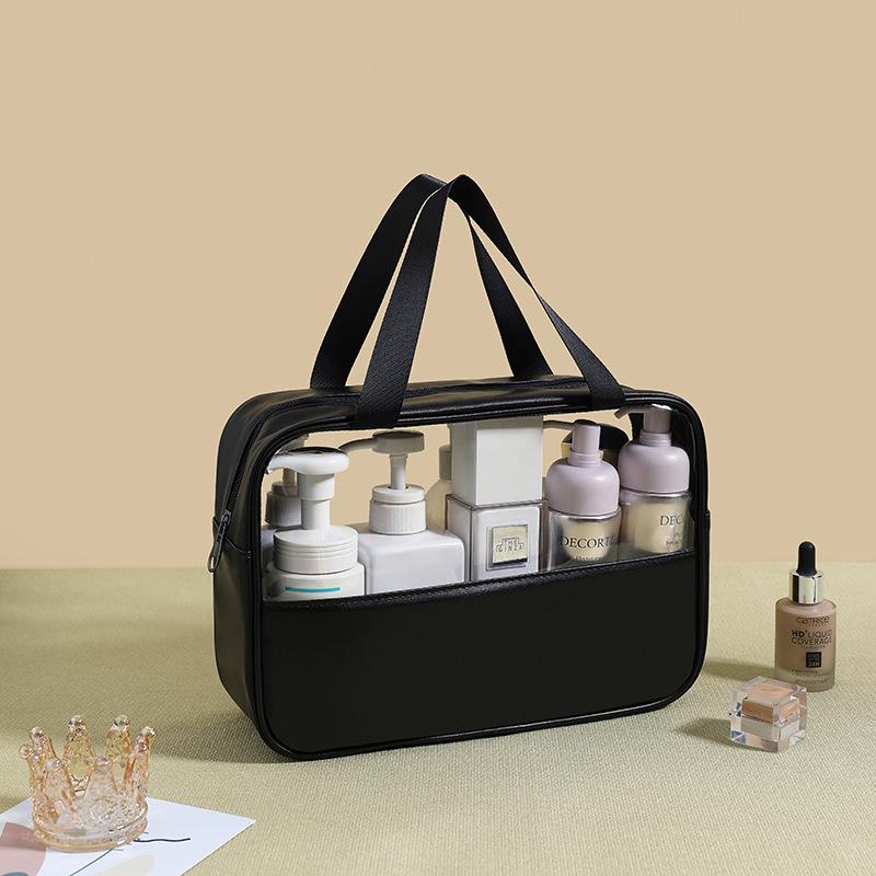 New PVC Makeup Bag - Semi-Transparent Waterproof Travel Toiletry Bag Large Capacity Pouch for Bathroom Essentials & on-the-Go