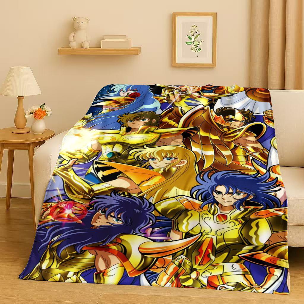 Classic Saint Seiya Shiryu Athena Cartoon Flannel Blanket,Ultra Soft Warm Plush Throw for Home Bedroom Bed Sofa Cover Travel Kid