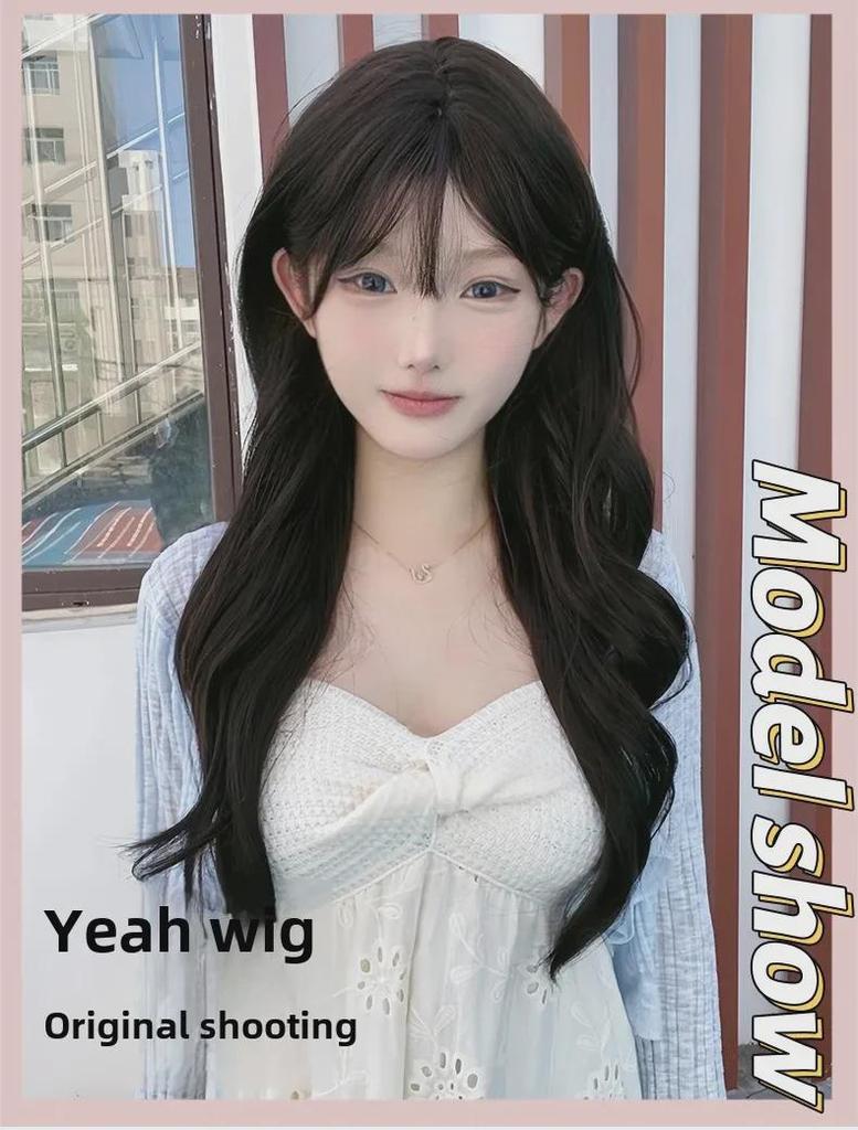 Women's Long Wavy Curly Wig Set - Natural Full Head Medium Length Wig