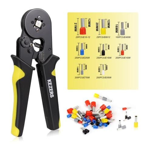 KEZERS Precision Crimping Pliers Set, 1250 Pieces, Ferrule Crimping Tool, Square, 0.25-10mm?, Ratchet Type, Compact, Crimping Pliers for Crimping Slee