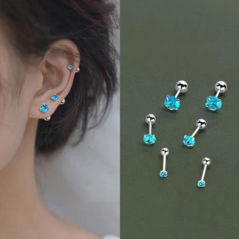 925 Silver 3/4/5MM Round Zircon Mini Stud Earrings For Women Classic Fine Jewelry Piercing Bone Ear Accessories