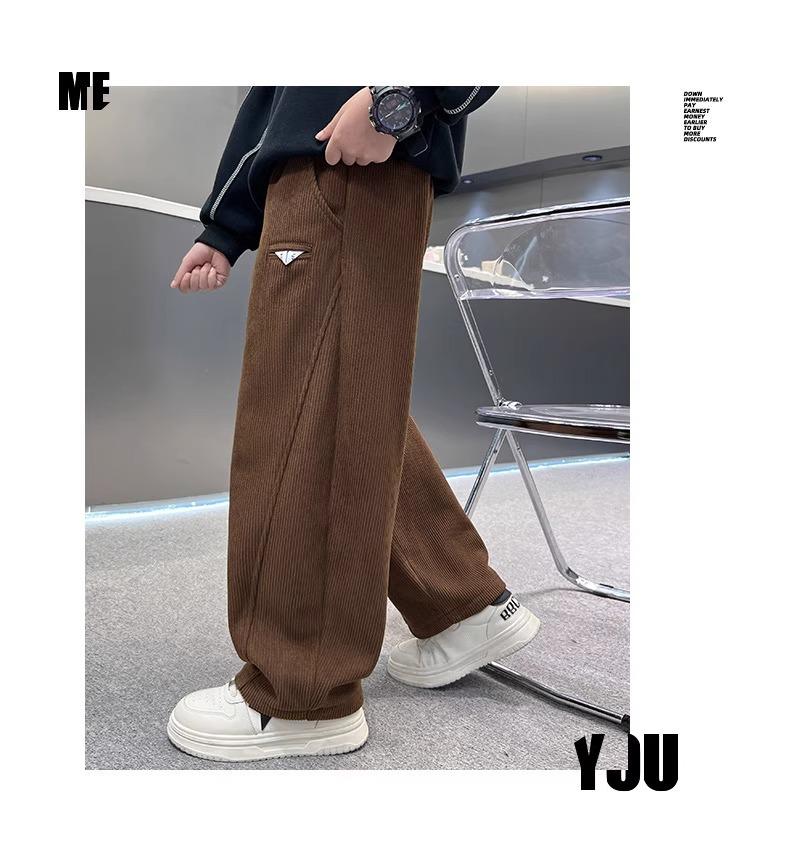 Winter 2026 Boys' Fleece-Lined Wide-Leg Sweatpants for Middle & Big Kids - Straight Leg Sports Pants Great for Autumn & Winter