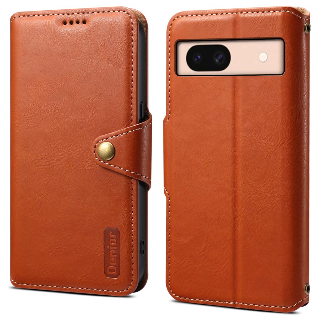 DENIOR For Google Pixel 8a Protective Case Cowhide Texture Leather Phone Cover