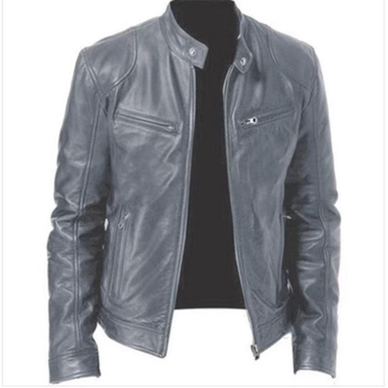 

2026 Men s Leather Jacket Motorcycle Long Sleeve Coat Vintage Blazer Mens Jacket PU Leather XXXXXL сірий