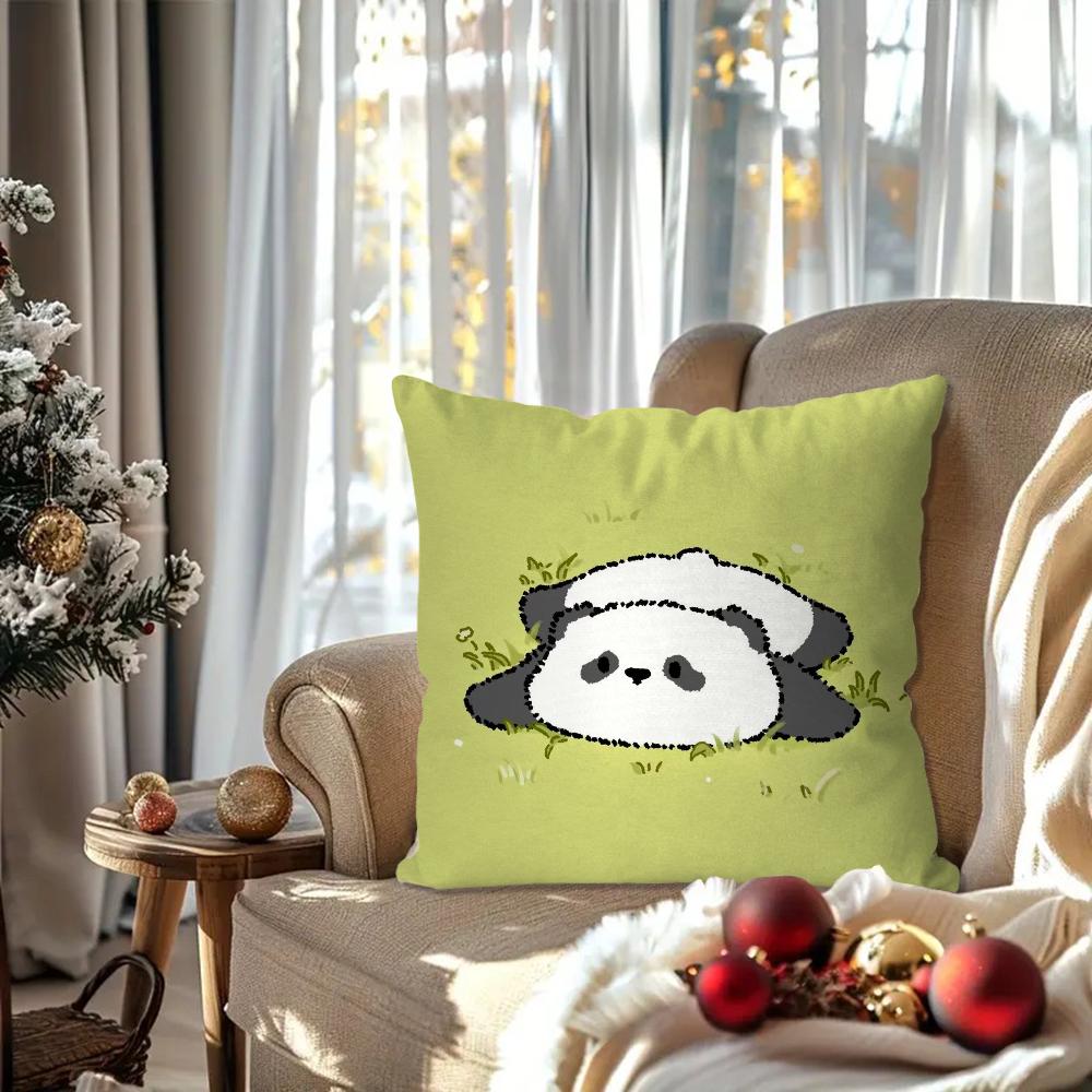Animated Panda Pillow Case Square Pillow Bedroom Sofa Leisure Comfort Cushion Car Living Room Home Decoration 40X40