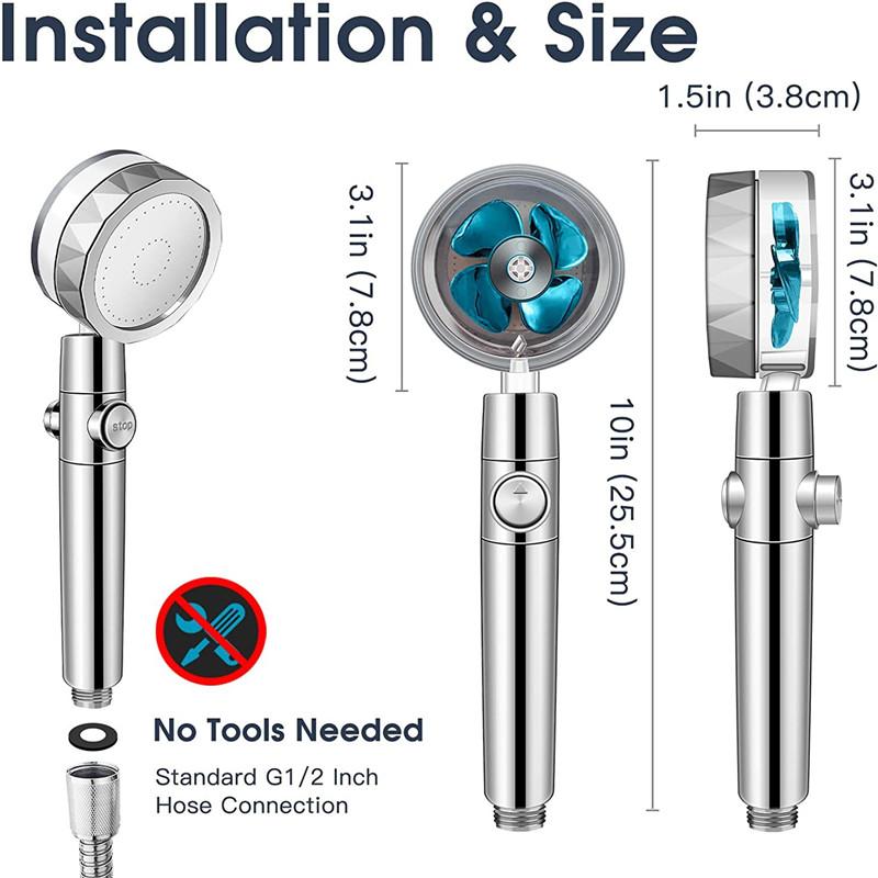 360 Degrees Turbo Rotating Fan Shower Head High Pressure Water Saving Spray Adjustable Showerhead Filters Bathroom Accessories