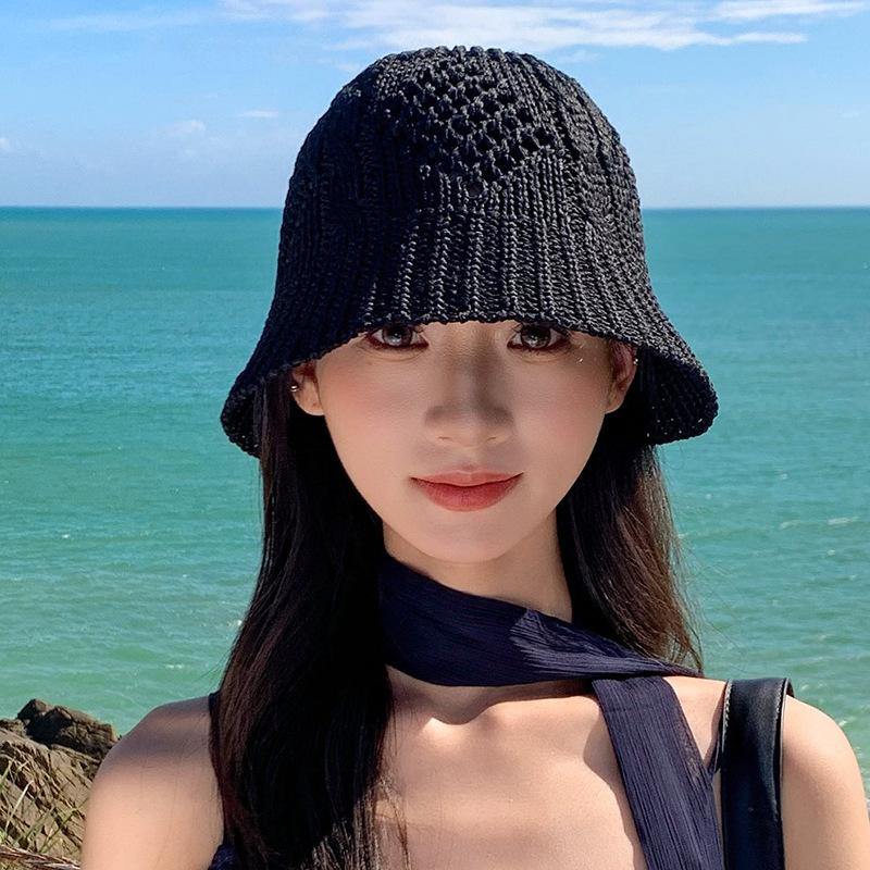 Hollow Knit Thin Straw Hat for Women, Summer Travel UV Protection Sun Hat, Face Slimming, Stylish and Versatile Sun Hat