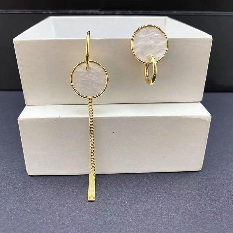 New Tide Round Asymmetrical Tassel Earrings Women's, Niche Design Geometric Stud Earrings Simple Ear Jewelry