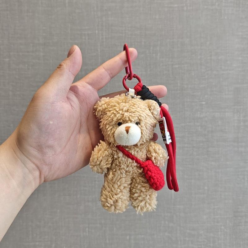 Cute Bear Xmas Bag Hanging Pendent Handmade New Year Creative Christmas Eve Party Gift Plush Bear Christmas Tree Keychain Decor