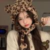 Fashion Design Plush Bear Hat Leopard Print Ear Protection Hat Warm Cartoon Fleece Hat  Girls