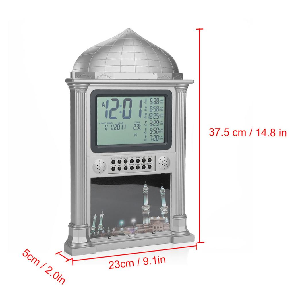 1Pcs Plastic Islamic Prayer Digital Calender Time Display Alarm Wall Clock(grey)