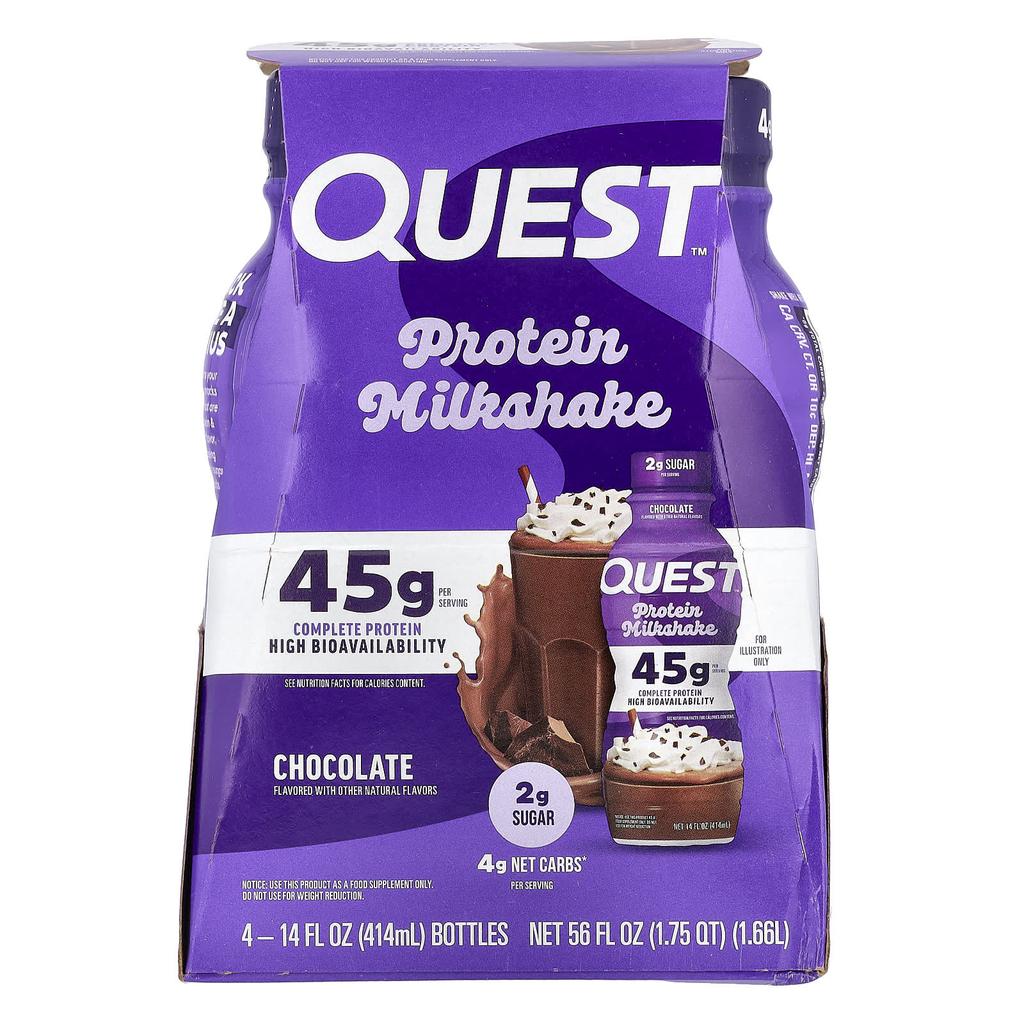 Protein Milk Shake, Chocolate, 4 Bottles, 414Ml (14Fl Oz) Each