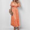 2026 Spring Women's Fashion: V-neck Ruffle Sleeve Printed Long Dress