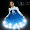 Glitzerndes leuchtendes Elsa Prinzessinnenkleid für Mädchen - Beflockter Herbst-/Winter-Halloween-Stil