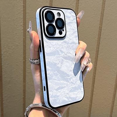Luxuriöse Leder Handyhülle mit Schneemuster für iPhone 11 12 13 14 15 16 Pro Max Plus Stoßfeste Bumper Cases Cover