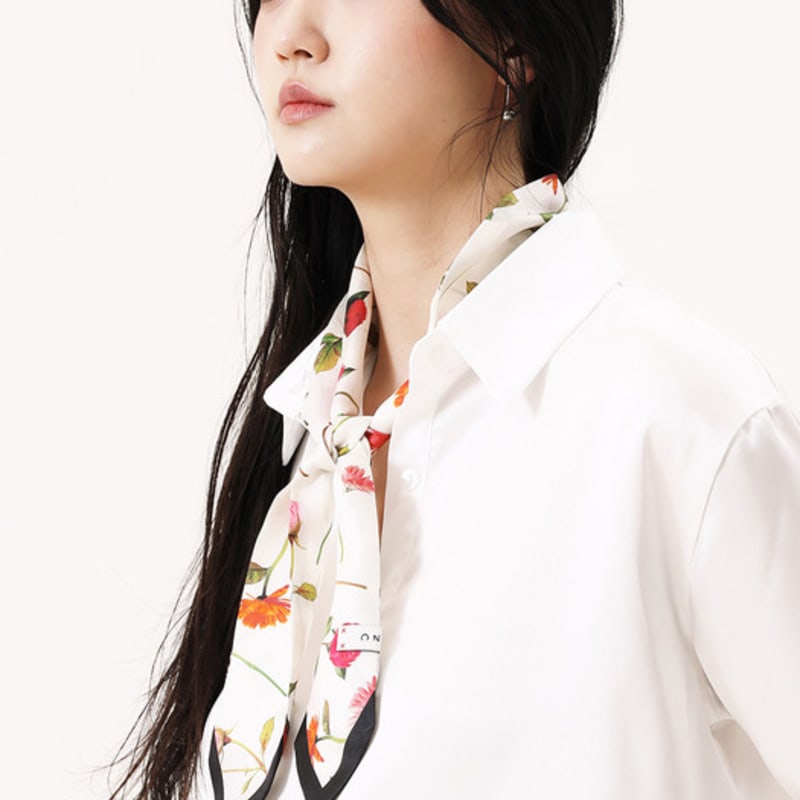 ONSZ White Floral Silk Twilly Scarf