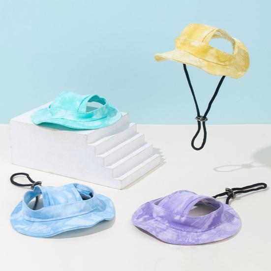Pet Sun Hat Drawstring Adjustable Tie-Dye Denim Pet Hat Breathable Sun Protection Hat with Ear Holes for Dogs And Cats