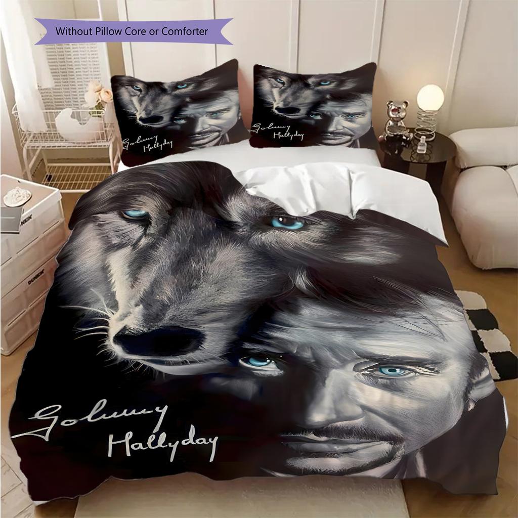 Black and white retro Johnny Hallyday bedding, duvet cover, pillowcase, home decoration, birthday gift (1 * duvet cover+2 * pillowcase, coreless)