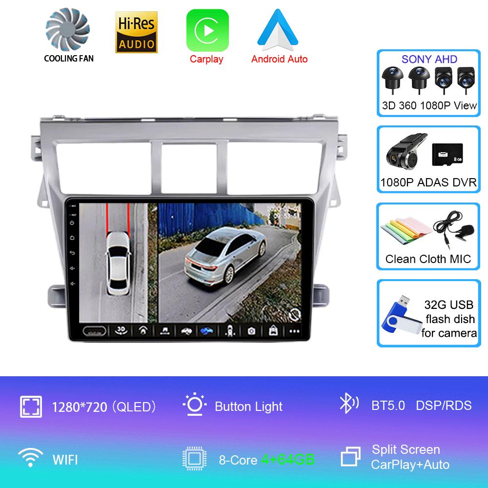 Android 14 For Toyota VIOS Yaris 2007 2008 2009 2010 - 2012 Car Radio GPS Carplay Multimedia Player Navigation Stereo Auto Audio