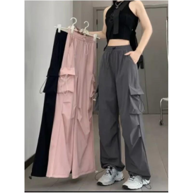 Work Pants Women Drawstring Casual Pants Summer Draped Relaxed Straight Wide Leg Pants Dragged Pants Long Pants Tide