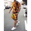 Summer Men's Tracksuit 2 Piece Outfits 3D Golden Lion Print Short Sleeve T-Shirt Shorts Jogging Sets Outdoor Street Men Clothing