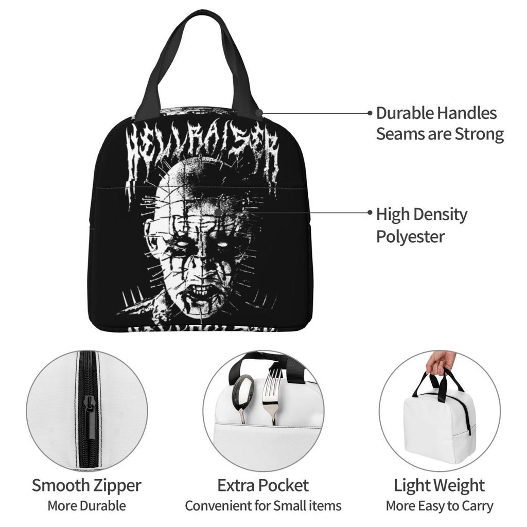 Schwarze Metall-Stiftkopf-Grafik Isolierte Lunchtasche für Damen Büro-Kühler Thermische Lebensmittelbox Tragbare Lunchboxen Behälter
