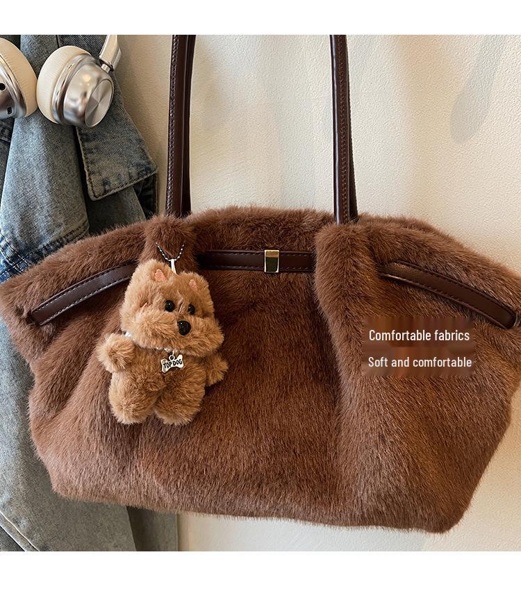 2025 Luxury Women's Fluffy Tote Bag - High-End, Large Capacity for Autumn/Winter