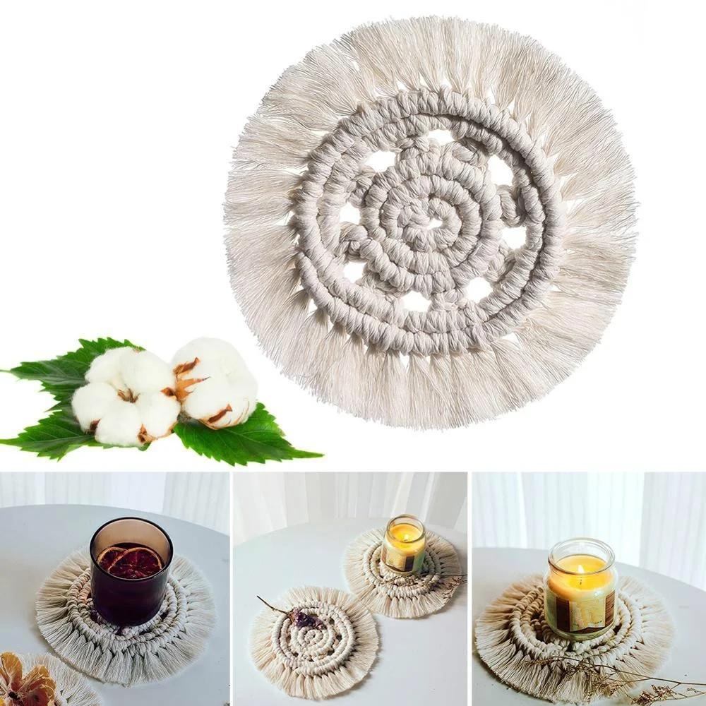 Table Decoration Handwoven Macrame Coasters Cotton Rope Braided Placemats Cup Pad Table Decor Heat Resistant Table Mat Cup